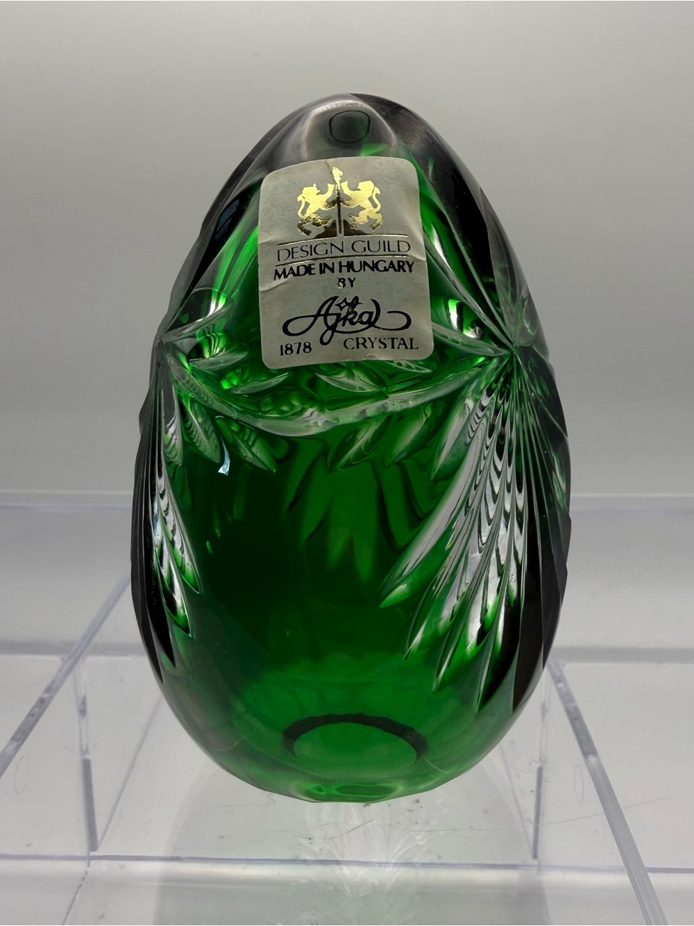 Magda Nemeth Signed Glass Egg Emerald Green Crystal Limited 367/950 Cut To Clear